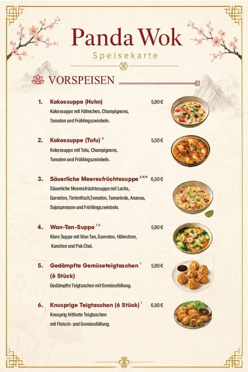 Panda Wok Speisekarte – Vorspeisen · 1–6
