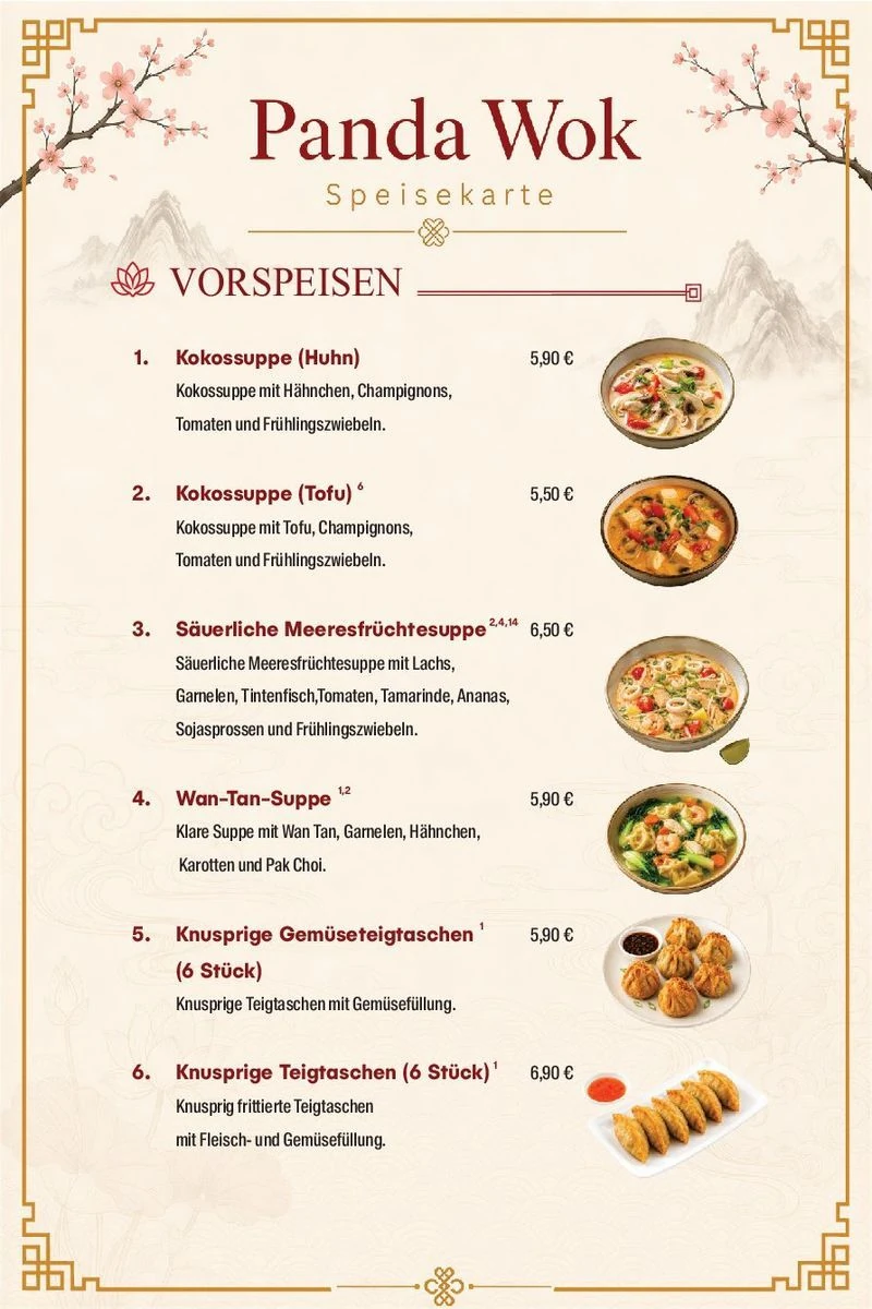 Panda Wok Speisekarte – Vorspeisen · 1–6
