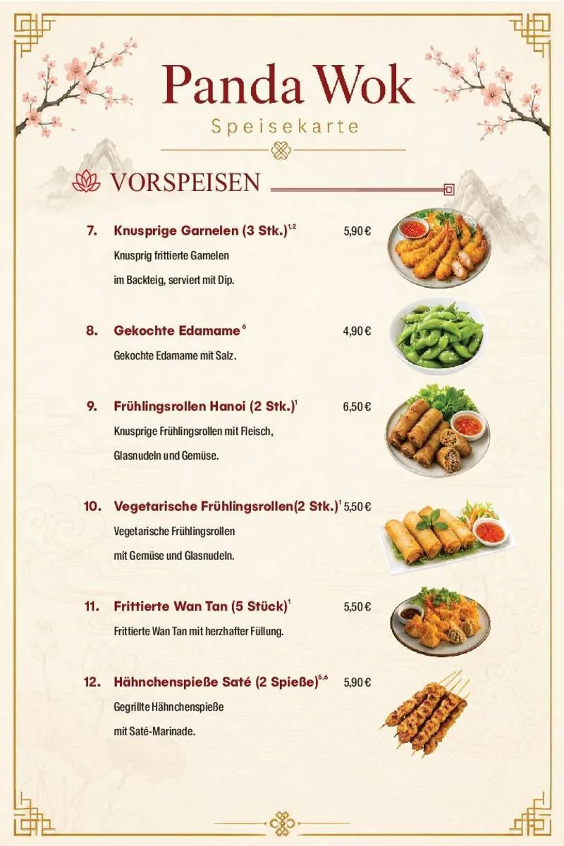 Panda Wok Speisekarte – Vorspeisen · 7–12