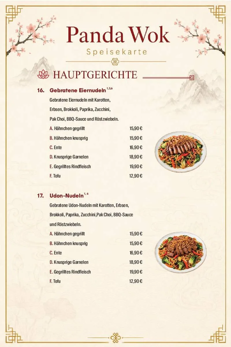 Panda Wok Speisekarte – Hauptgerichte · 16–17