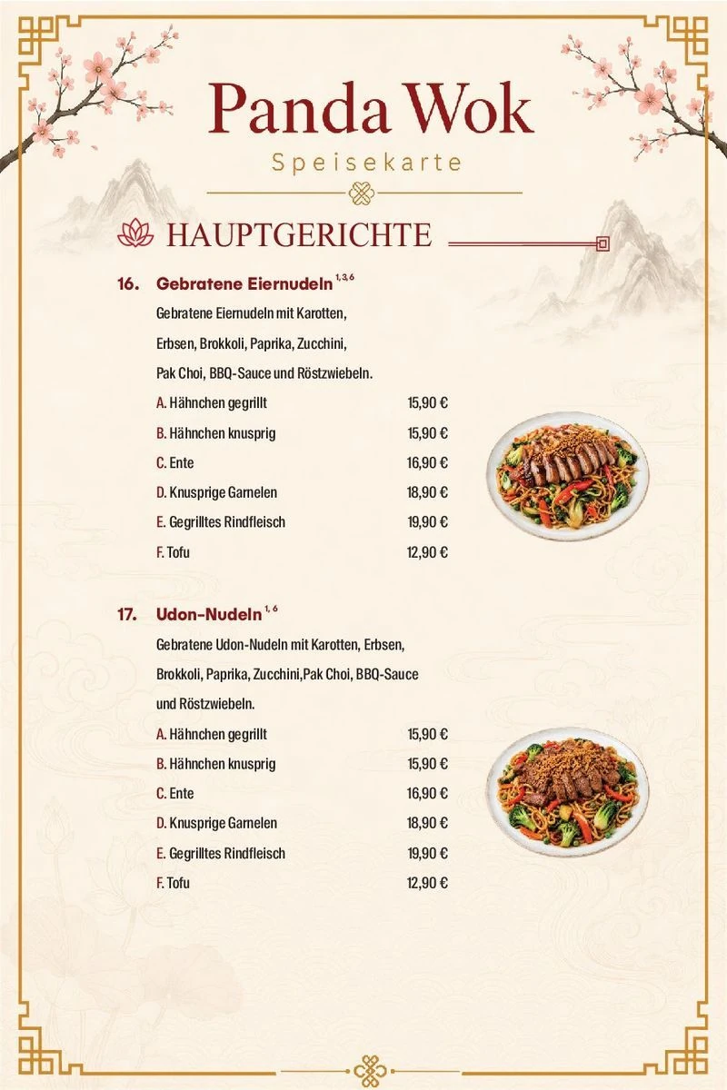 Panda Wok Speisekarte – Hauptgerichte · 16–17