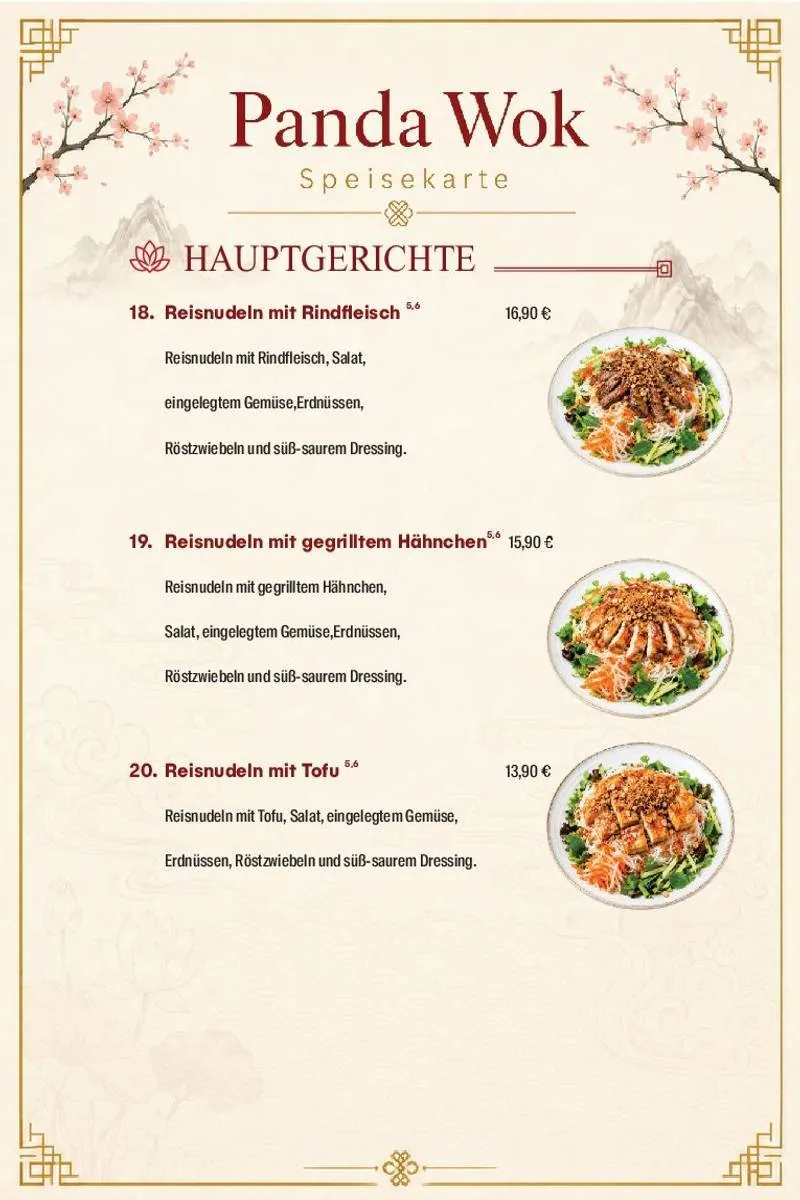 Panda Wok Speisekarte – Hauptgerichte · 18–20