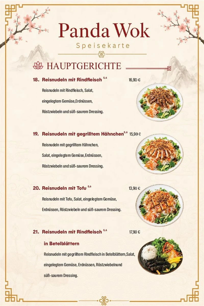Panda Wok Speisekarte – Hauptgerichte · 18–21
