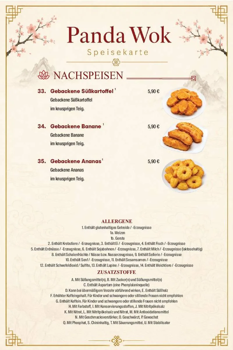 Panda Wok Speisekarte – Nachspeisen · Allergene · Zusatzstoffe